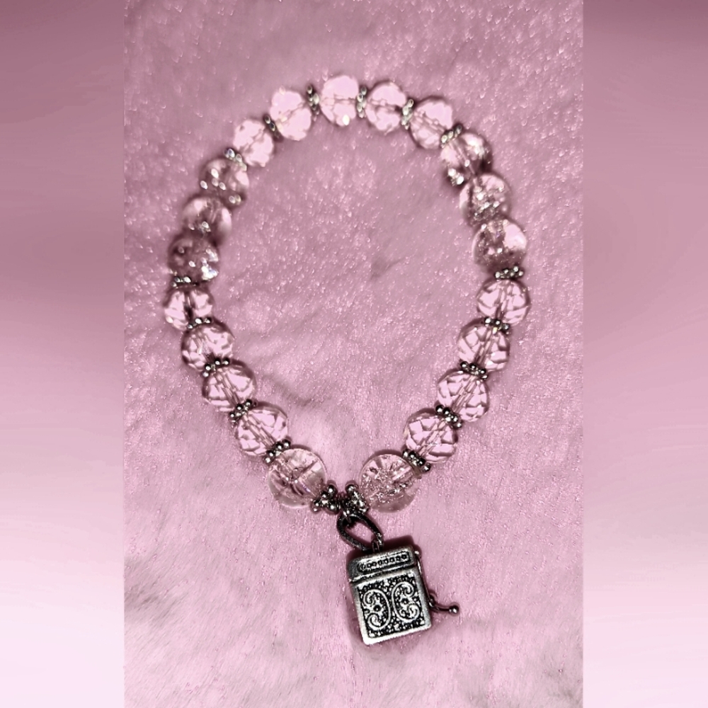Alexa's Angels Prayer Box Charm Beaded Pink Crystal Bracelet, Large
